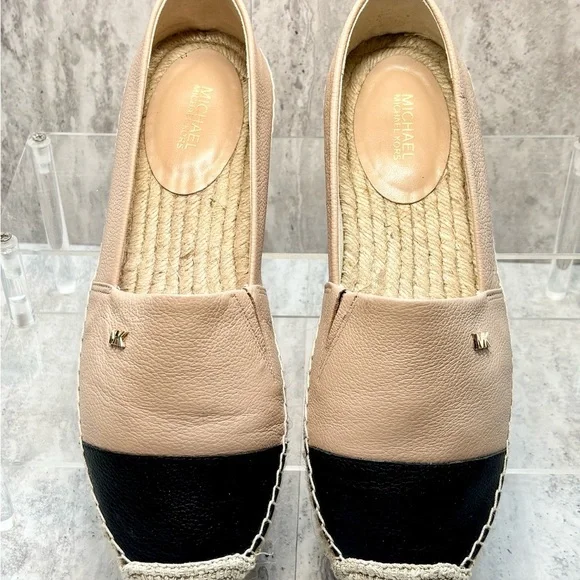 Michael Kors Blush Pink Black Leather Kendrick Slip On Espadrilles Flats 8.5M - Picture 3 of 10